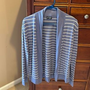 Lord & Taylor women’s cardigan, size large, periwinkle w/ ivory stripes